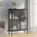 Credenza Home Giardino cm Vetro e Acciaio 75 x 35 x 105 Nero