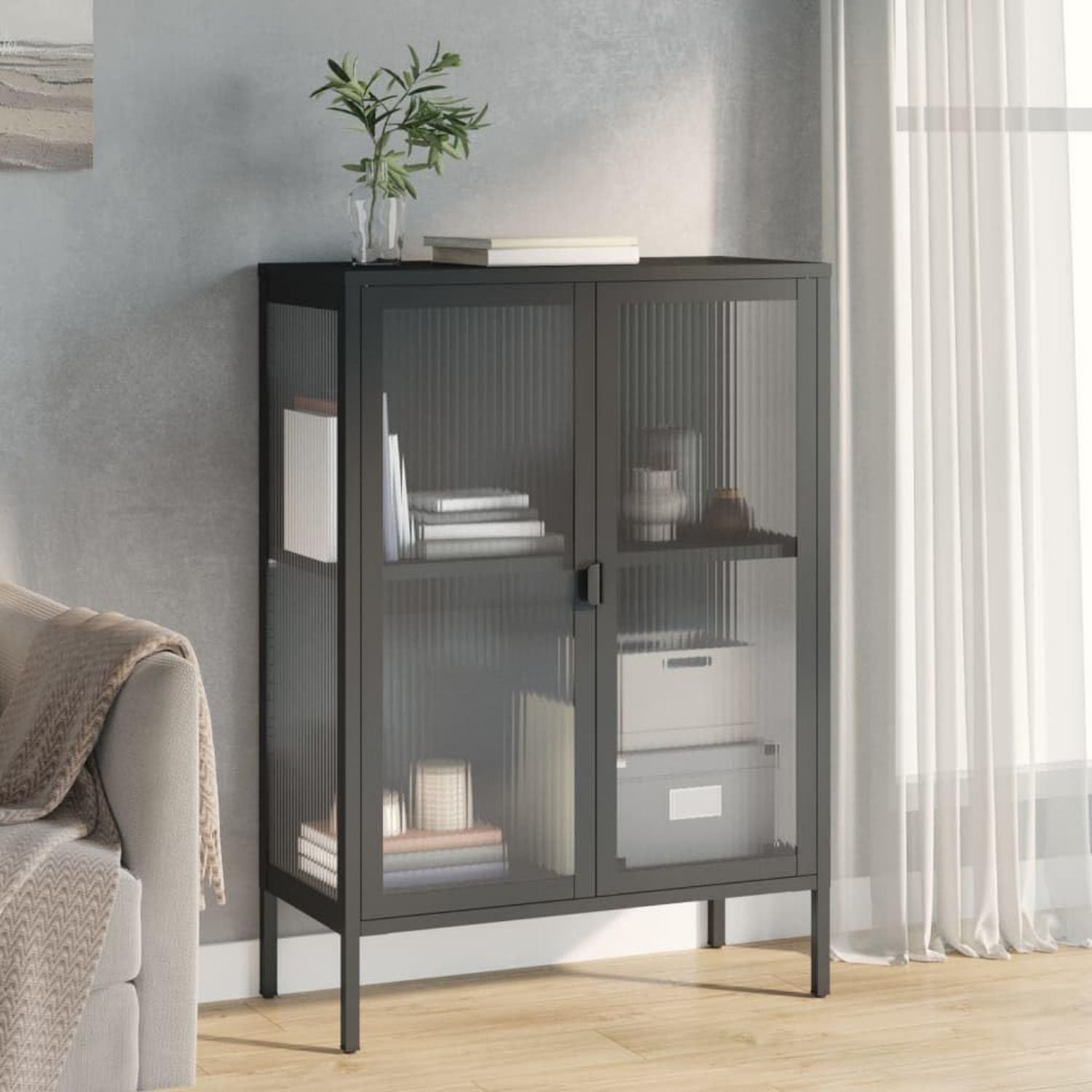Credenza Home Giardino cm Vetro e Acciaio 75 x 35 x 105 Nero