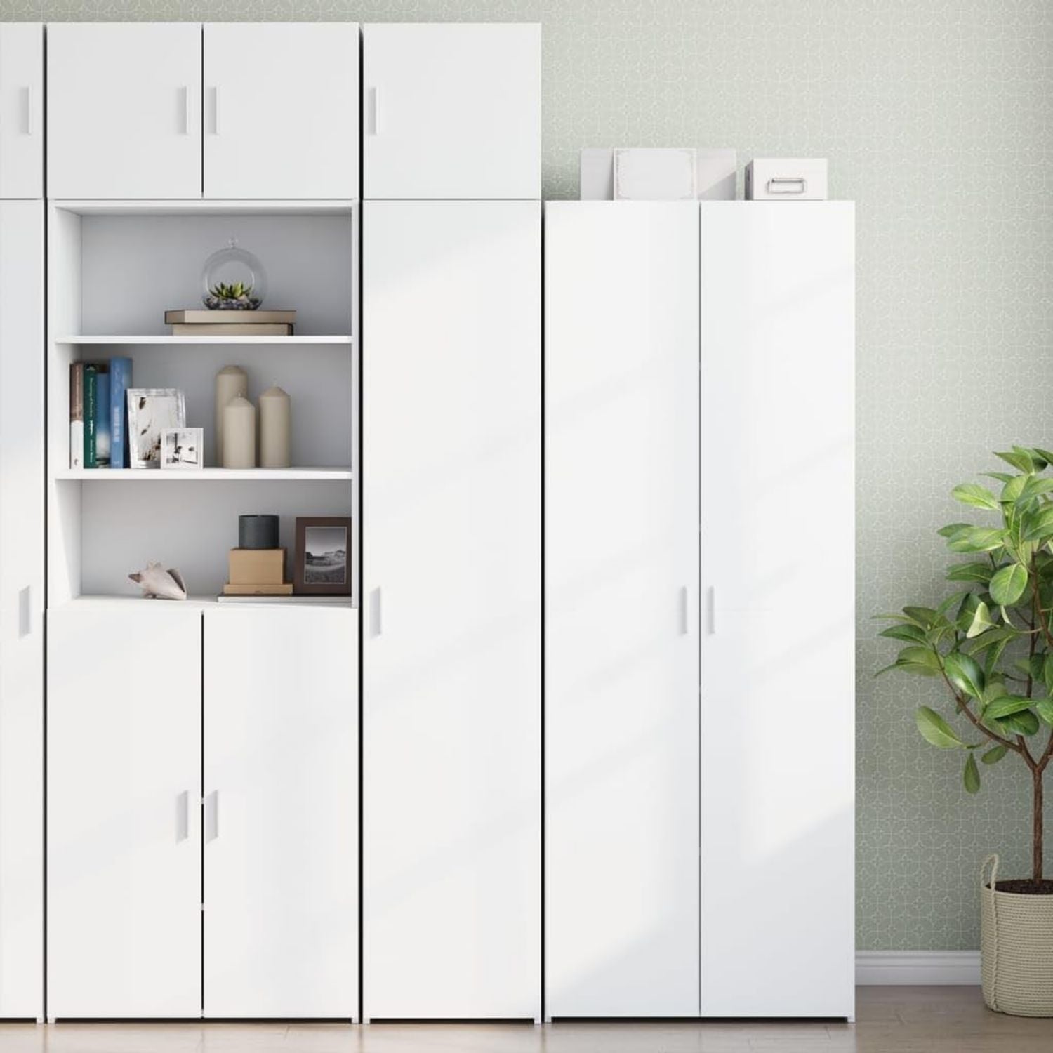 Casa Giardino Credenze 2 pz Bianco Lucido Legno Ingegnerizzato