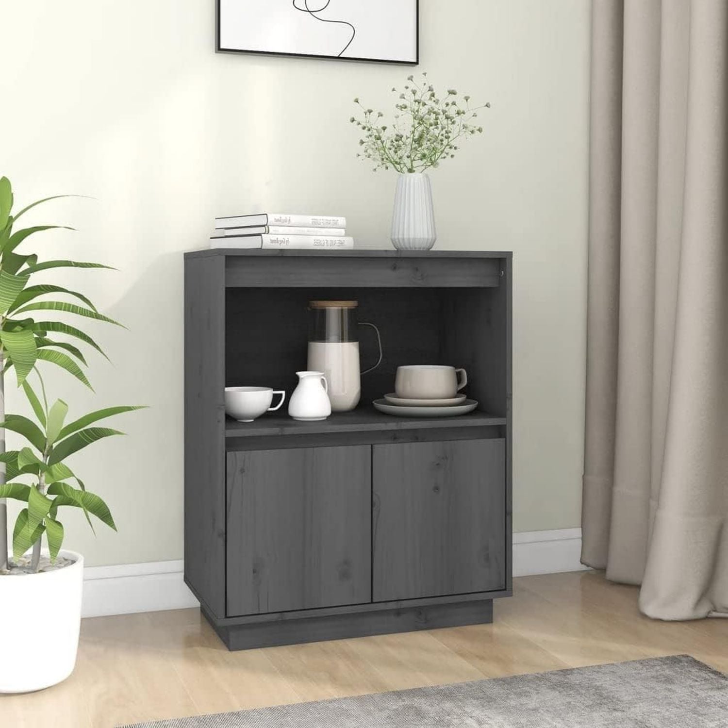 Home Garden Armadietti Laterali 3 pz Marrone e Nero 60x33.5x75 cm Legno Massello Mango