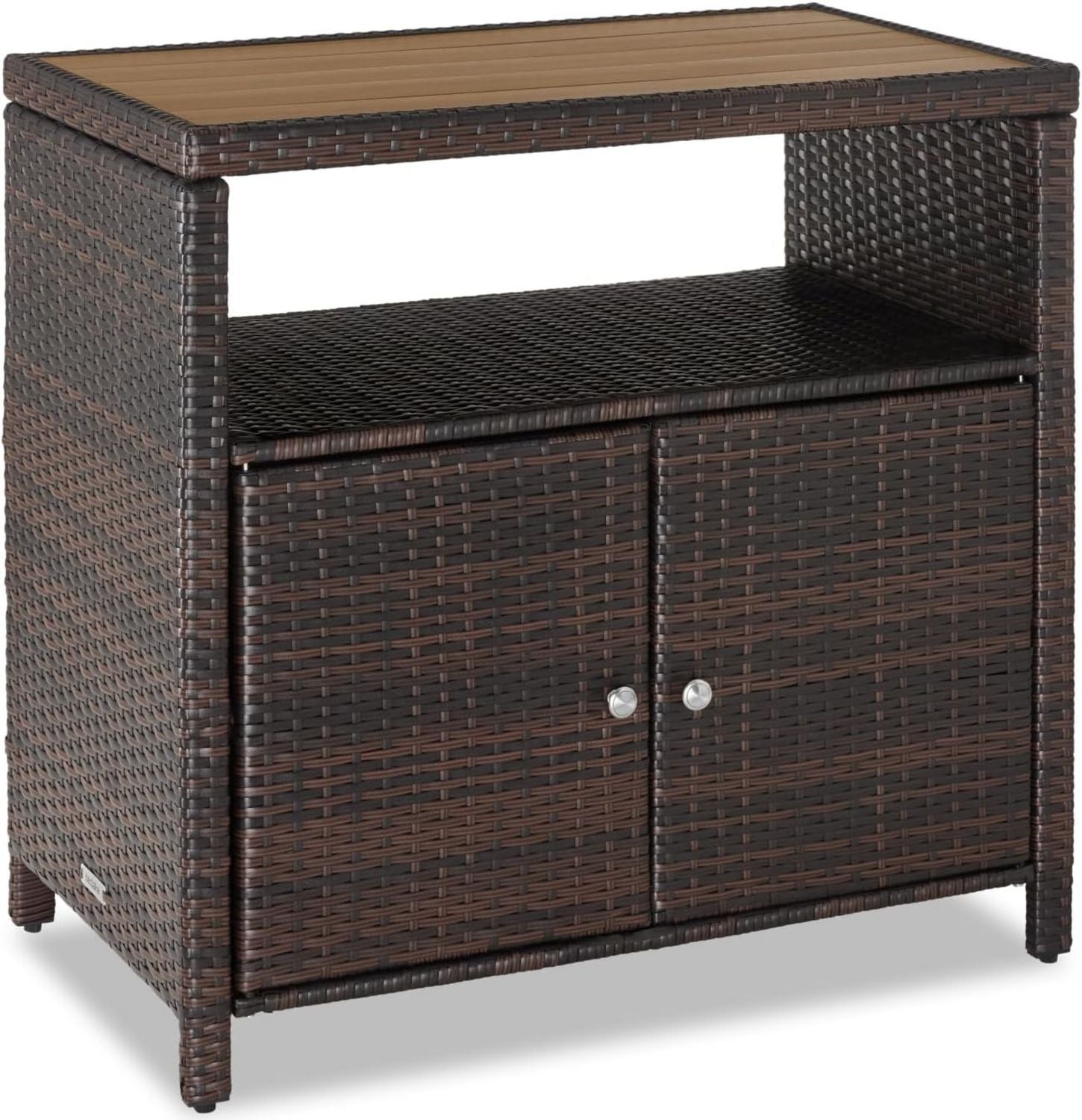 Armadietto tectake da Giardino in Rattan e WPC 90 55 5 87 cm Mobile da Esterno 2 Ante Vano Aperto Resistente alle Intemperie Piedini Regolabili Ideale Arredo Giardino e Terrazzo x x Marrone