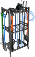 Organizer per attrezzi da giardino con 4 ganci in metallo per scope rastrello pala attrezzi da giardino per garage e garage organizer da giardino nero 42 x 30 x 80 cm