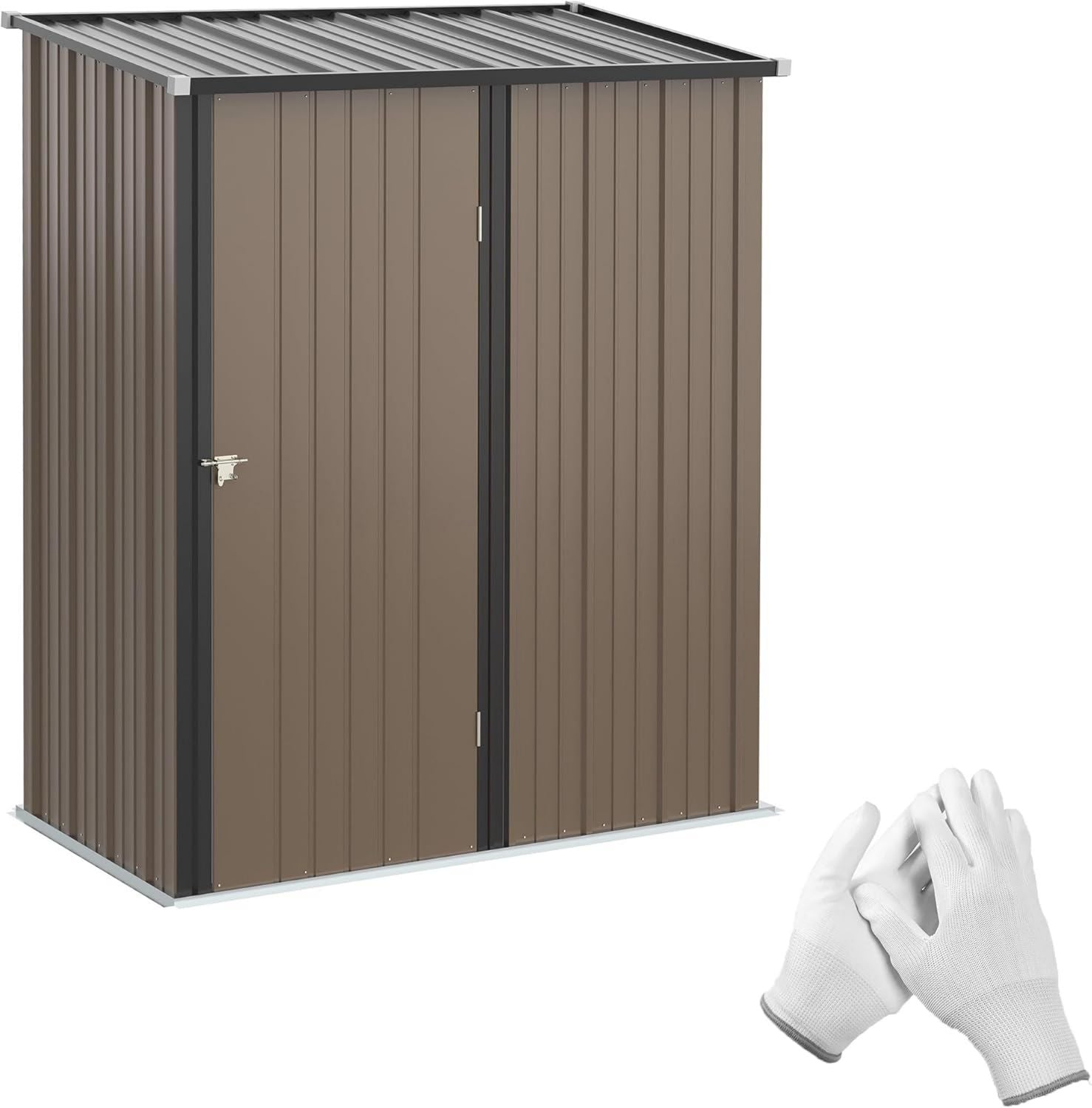 Outsunny Casetta da Giardino 1.34m虏 161.5x94.5x196cm Marrone Acciaio Zincato Capanno da Giardino Tetto Inclinato Guanti Porta Bloccabile Capanno Porta Attrezzi